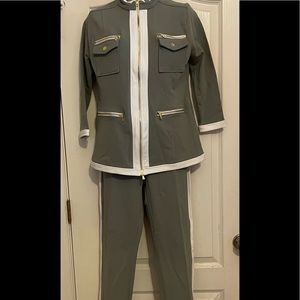 Boston Proper Olive green and white double zippered jogging suit new size Med